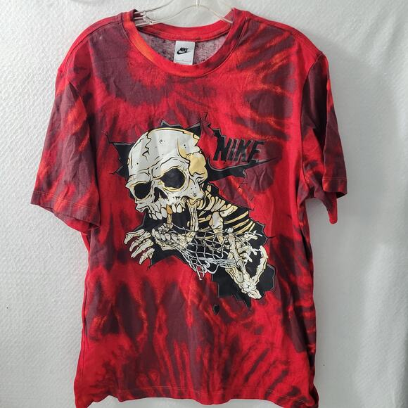 Nike Men's Red Tie Dyed With Skeleton Graphics T Shirt Size L 52924-0804 - Picture 8 of 8